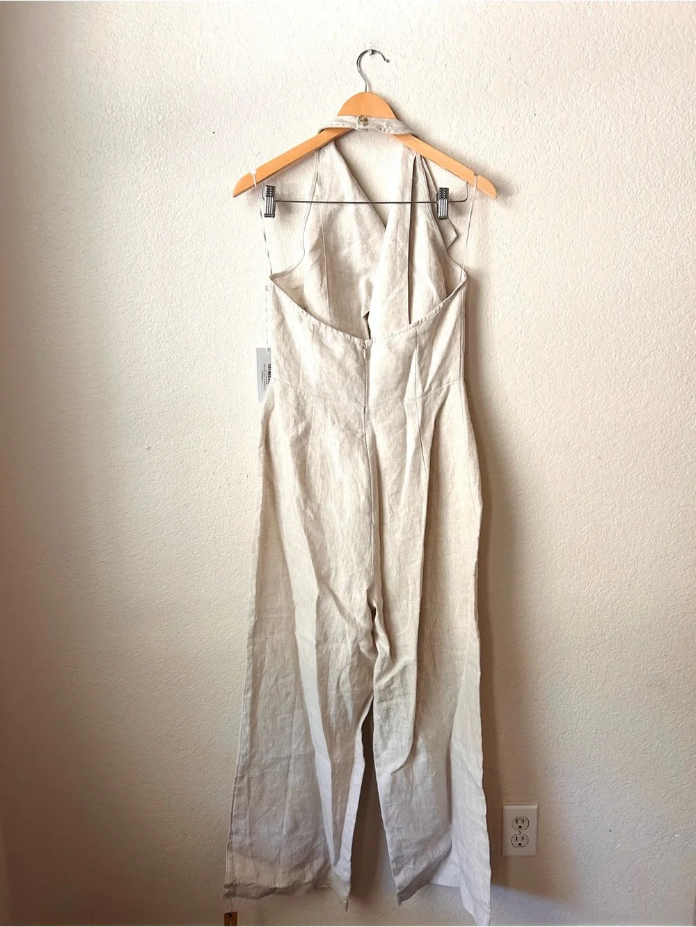 NWT Reformation Billie 100% Linen Button-Front Wide-Leg Jumpsuit in Oatmeal